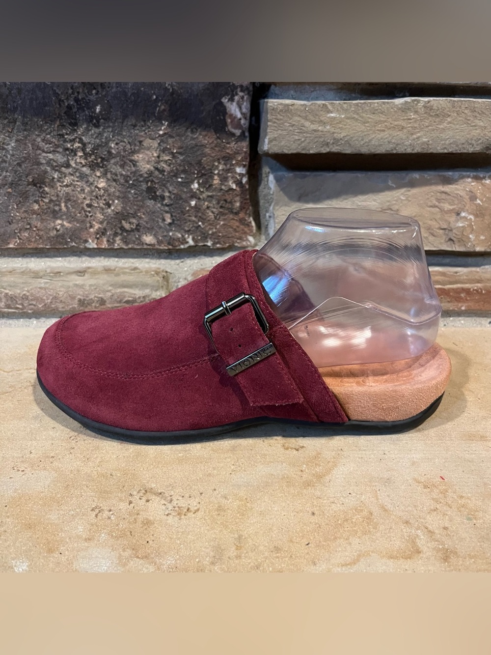 Vionic Tanya Burgundy Suede Slip-On Clogs with Buckle - Picture 3 of 8